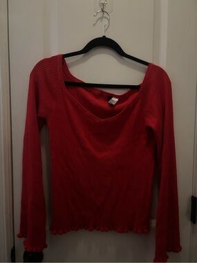 H&M Off-the-Shoulder Ribbed Sweater in Red